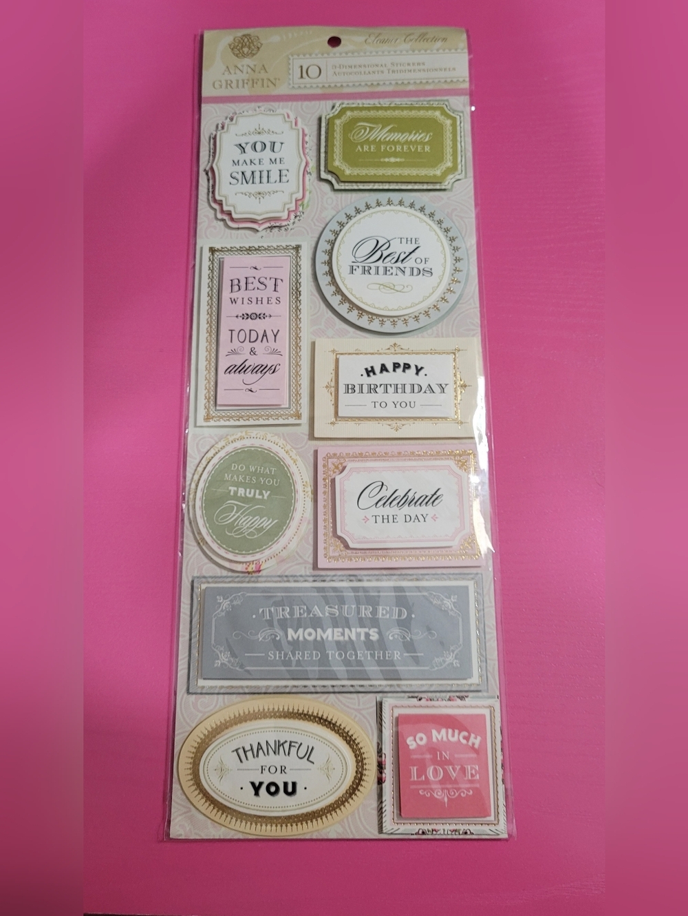 Anna Griffin Eleanor Collection 3-D Sentiment Stickers (0603)